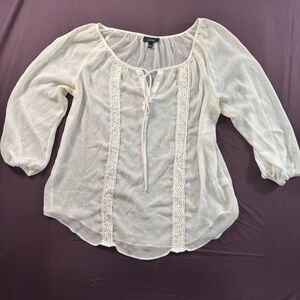 Apt. 9 Ivory Peasant Blouse with Lace Panels